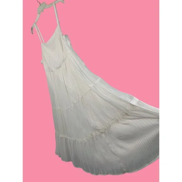 Torrid White Gold Chiffon Tiered Midi Dress Size 2X Adj Straps Smock NWT RA10137 - Picture 5 of 13